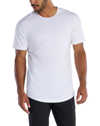BYLT Mens Drop-Cut Mens T Shirt Slim Fit Plain Tshirts for Men Drop Cut Basic Crewneck Tee Wrinkle Resistant Stretch Fit White L