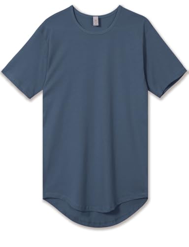 Allsense Men’s Hipster Cotton Crew Neck T-Shirt – Drop-Cut Long Curved Hem Tee, Slate Blue, Medium