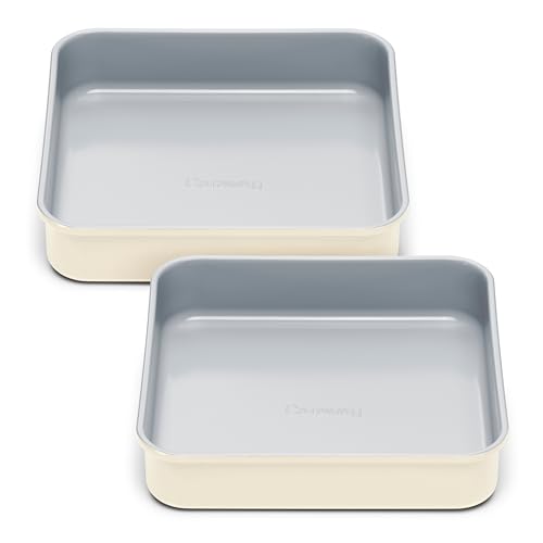 Caraway 9” Square Pan Duo - Non-Stick Ceramic Coating - Free From Forever Chemicals - Cake Pan Perfect for Brownies, Lemon Bars, & More - Cream