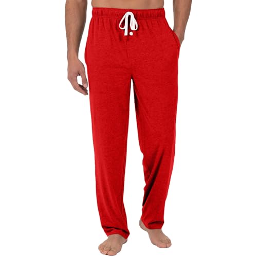 Pajama Pants Men Cotton, Soft Drawstring Elastic Waisted Pj Bottoms Adult Sweatpants Mens Pjs Y2K Fashion Red Striped Pajamas (S, Red)