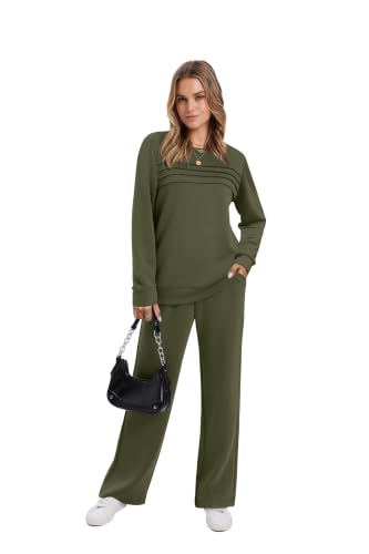 Image of WIHOLL Women's 2 Piece Sets Sweatshirt Casual Travel Outfits Lounge Wide Leg Tracksuit Cozy Sweatsuits Fashion 2026