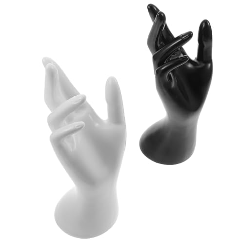 SHOWERORO Exhibidor de Pulseras 2 Piezas Forma de Mano Soporte para Anillos de Dedo Adorno de Escritorio Color Negro y Blanco Decoración para Hogar y Exhibición de Joyas