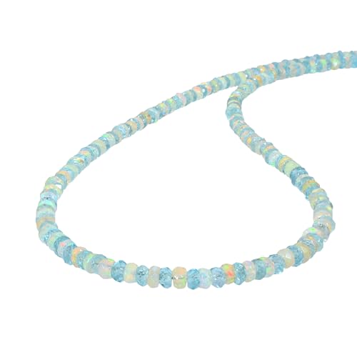 Collier opale éthiopienne naturelle perles facettées 4-5mm et apatite bleue