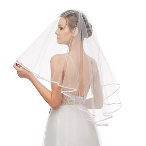 Iwiio Hen Party Veil Bride to Be Veil 2 Tier Tulle with Comb for Bridal Shower Bachelorette Party Wedding Accessories (White)