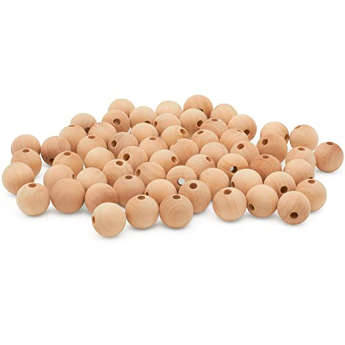 Large Wooden Beads for Crafts - Pack of 50 19mm 3/4 x 3/16 Inch Hole Large Wood Beads for Crafts withHoles for DIY | Round Wooden Balls for Crafts | Wood Beads for Jewelry Making | Woodpeckers
