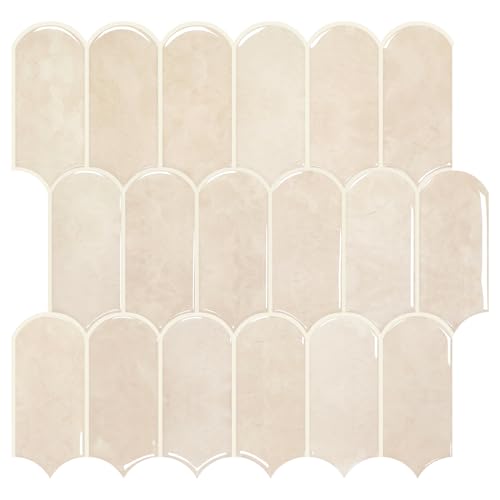 Vamos Tile Upgraded Thicker Design Peel and Stick Backsplash Tile, 10-Sheet Pinkish Beige Marble with Beige Grout Self Adhesive Vinyl Wall Tiles, Stick on Backsplash for Kitchen, Bathroom,RV,Pantry