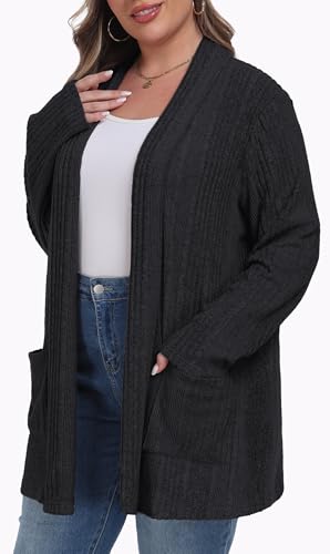 OLRIK Womens Plus Size Cardigan Open Front Easy to Wear Casual Knit Sweaters with Pockets Loose Outwear2