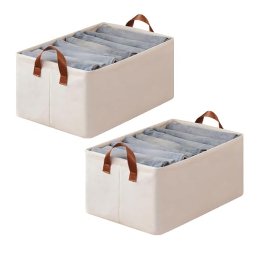 Image of HomeCloud Foldable Cloth Basket for Storage with Metal Frame and Handles, Clothes Organizer for Wardrobe, Clothing Storage Solutions, (Beige, Pack Of 2)