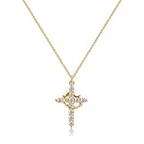 Robaice Gold Crown Cross Necklace for Women, Gold-Plated Christian Faith Necklace with Diamond Accents