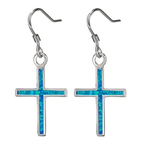 Boucles d'oreilles pendantes en argent avec opale bleue pour femme
