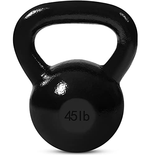 JFIT Cast Iron Kettlebell Single Weight Flat Bottom Polished Handle | Men & Women | CrossFit Cardio & Strength Training - 45 lbs