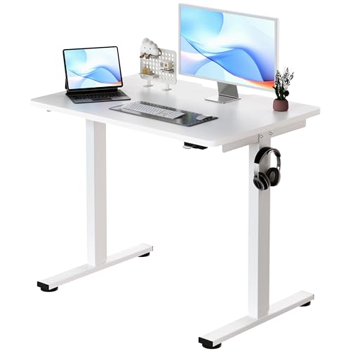 Image of Okin Small Electric Standing Desk, 36 inch x 24 inch Whole Piece Height Adjustable Desk, White Sit to Stand Computer Workstation for Home Office