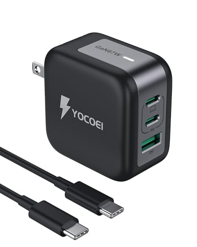 YOCOEI 67W PD充電器 (GaN X+iSonic技術/3ポートUSB-C*2& USB-A/折り畳み式) Type-C 急速充電器 PD3.0/PPS/QC4.0対応/ PSE技術基準適合100Wケーブル付属 iPhone17, iPad Pro, Galaxy, Pixel, Xperia, Androidスマートフォン, MacBookノートPC 各機種対応
