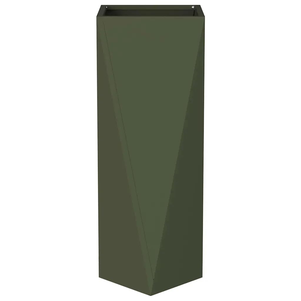 Helloshop26 Set di 2 fioriere moderne 30 x 30 x 75 cm da esterno pratiche design chic in acciaio verde oliva 02_0053013