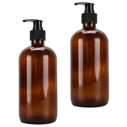 OFFIGAM Botellas de Cosméticos Portátiles Marrón 2 Piezas 500 Ml, Dispensadores de Bomba Plásticos Recargables Boca Ancha para Viaje y Cuidado Personal