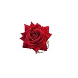 Velvet Rose Flower Statement Ring for Women Fabric Green Leaf Big Camellia Flowers Adjustable Open Rings Wedding Anniversary Promise Eternity Finger Band Fashion Exaggerated Cocktail Party Jewelry Gifts Prom (Red)