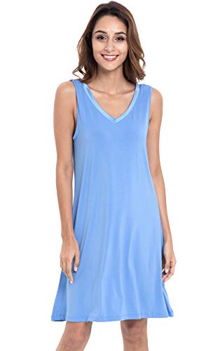 Image of GYS Cooling Bamboo Viscose Nightgowns for Women, Lightweight Sleeveless V Neck Sleep Shirt for Hot Sleepers, Soft Night dress