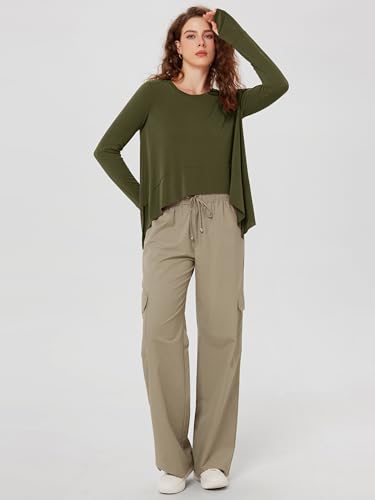 Image of ODODOS Soft Modal Long Sleeve Crop Top for Women with Thumb Hole Athletic Gym Workout Cropped Yoga Shirts
