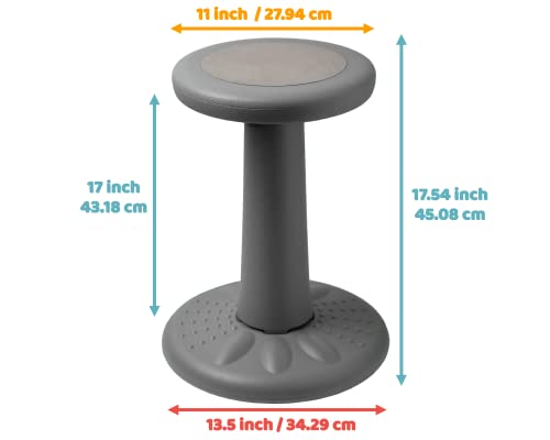 Studico Activechairs Kids Wobble Stool, Flexible Classroom Seating Improves Focus, Posture & Helps Adhd/Add. Get The Wiggles Out Active Fidget Desk Chairs, Pre-Teen 17.75" Chair, Ages 7-12, Grey #TOP4