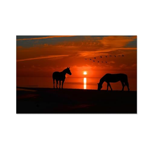 Toile chevaux au bord de la rivière pour déco salon chaleureuse