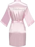 goodmansam Women's Satin Kimono Robe with Silver Rhinestones Bride Bridesmaid Robes for Wedding Party Robe Getting Ready