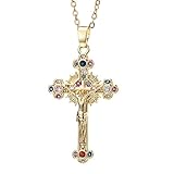 Genérico Colgante de crucifijo de oro para hombre,Colgante de cadena cruzada vintage ajustable | Joyería de mujer con circonita de cobre para familias, amigos, bautismo cristiano, oración bíblica