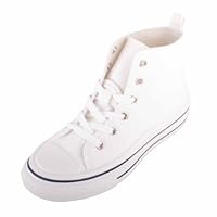 ABSOLUTE FOOTWEAR Kids Childrens Lace Up High Top Canvas Trainer with Platform Sole - White - UK Child 13 / EU 32