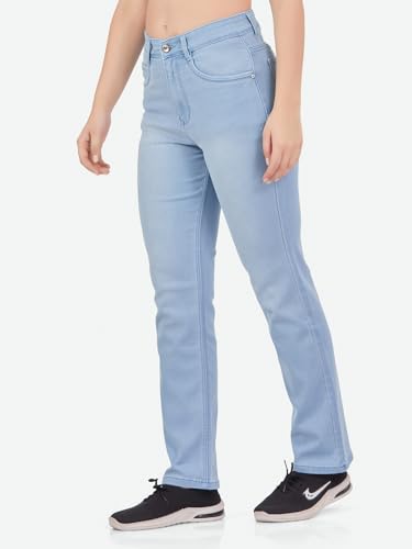 Image of FCK-3 Stretchable Denim High Rise Straight Fit Full Length Classic Jeans for Women