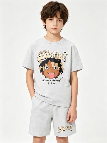 Image of Size 6-12 Years Boys Summer Outfits Set Kids Short Sleeve Top T-Shirt & Shorts Color Block Clothing Sets