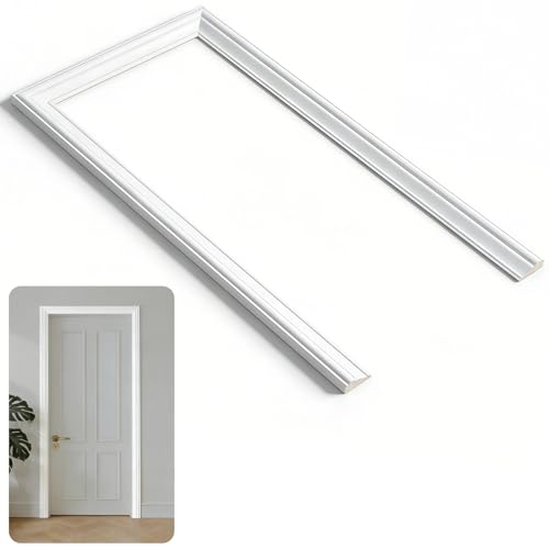 BiJun Door Trim Moulding Peel and Stick 1 Set 1.57 Inch Pre-Cut Door Frame Trim Kit Self-Adhesive Interior Doors Makeover Kits Easy Install for Doors Frame Decor White (30 80)