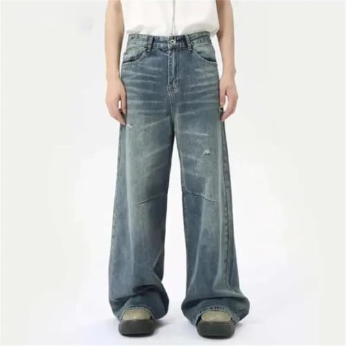 Men's American Style Denim Pants, Loose Straight, Casual Wide Leg Jeans, Summer 20252