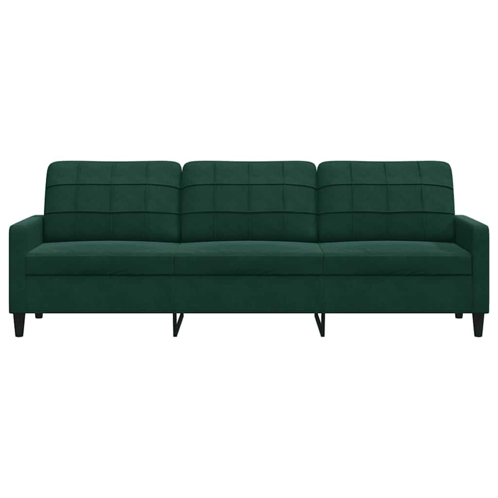 Fauteuil Rembourré avec Dossier et Coussin à Carreaux, Canapé 3 Places avec Cadre Métallique pour Chambre Bureau, Vert Foncé 226 x 77 x 80 cm Velours