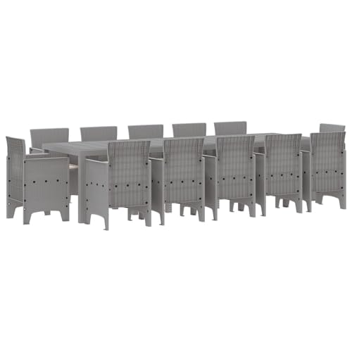 vidaXL Juego de Comedor de Jardín 13 Piezas con Cojines Gris Claro Poliratán, Mesa de Jardín Gris Claro 150x100x73 cm Poliratán, Sillas de Jardín Cojines 4 pcs Gris Claro Poliratá