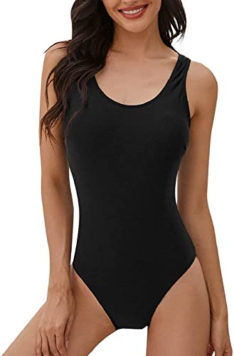 heekpek One Piece Swimsuit Women Tummy Control Swimsuit High Waisted Women Swimming Costume Vintage Swimsuits Swimwear, Black, Size XXL