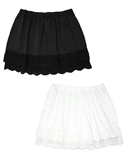 MYDUOLIA Shirt Extender for Women Plus Size Modest Lace Mini Skirts Black White 2XL/3XL