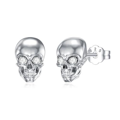 Diamond Skull Stud Earrings for Women Men in 925 Sterling Silver