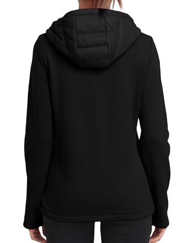 MoFiz Damen Fleecejacke Sportjacke Wanderjacke Outdoorjacke Running Winter Atmungsaktiv Jacke Hybridjacke Freizeitjacke Schwarz EU 3XL