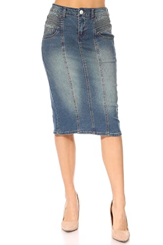 Fashion2Love Women's Juniors/Plus Size Middle - Length Stretch Denim Pencil Skirt (79010)