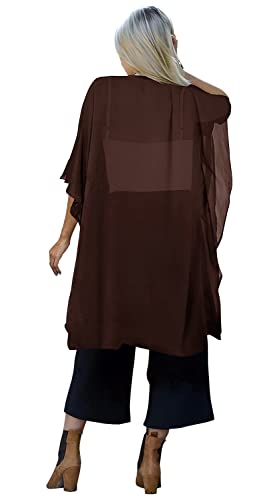 Image of Indian Trendy Women's Solid Puff Sleeve Kimono Long Cardigan Loose Cover Up Casual Blouse Top Chiffon