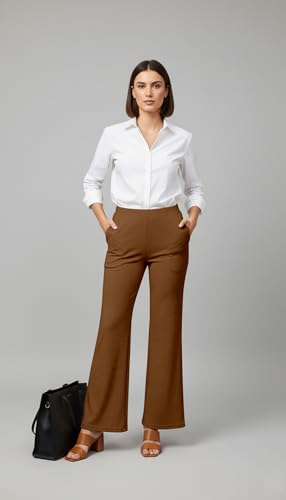 Image of Mehrang High Waisted Wide Leg Ribbed Knit Trousers with Pockets | Casual and Stretchy Pants | for Women