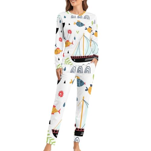 Pyjama femme ensemble manches longues contre le froid nocturne avec pantalon fluide confortable