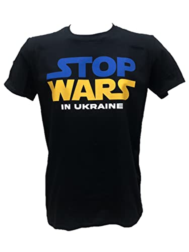 DND DI D'ANDOLFO CIRO T-shirt noir Stop Wars Ukraine, imprimé directement sur tissu, T-shirt Contre la Guerre en Ukraine et Pace dans le monde, Noir , Medium Cover