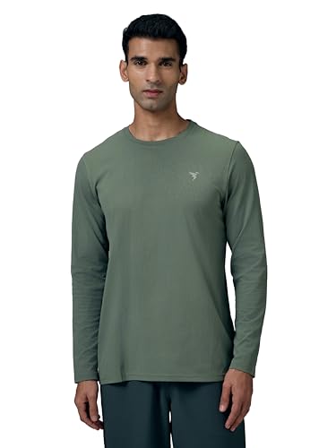 Image of TECHNOSPORT Men's Slim Fit Full Sleeve Crew Neck T-Shirt, COTFLEX Quick Dry Moisture Wicking Stretchable Sports Gym and Casual Wear