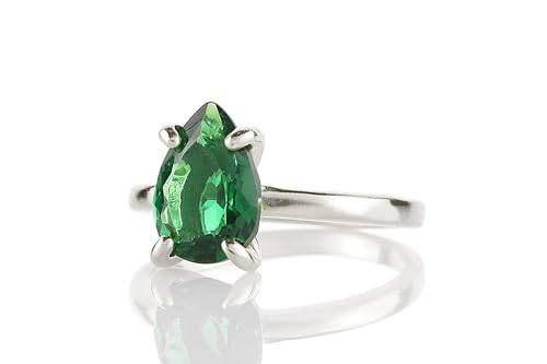 Bague poire émeraude en argent hypoallergénique contre l'oxydation