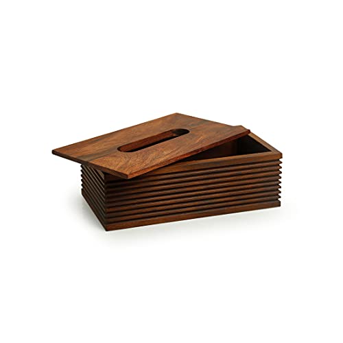 Image of ExclusiveLane 'Ripples of Wood' Handcrafted Wooden Napkin Holder for Dining Table & Tissue Paper Holder For Kitchen (Sheesham Wood) | Tissue Box Holder Tissue Paper Dispenser Napkin Stand Tissue Stand