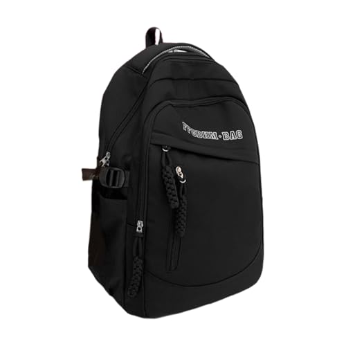 Sac à dos en nylon noir de style coréen à grande capacité pour étudiants et voyages