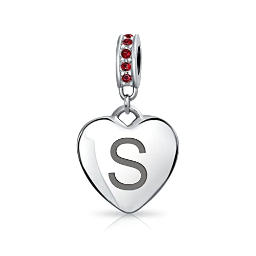 Colgante de corazón inicial en plata ley .925 con cristal granate