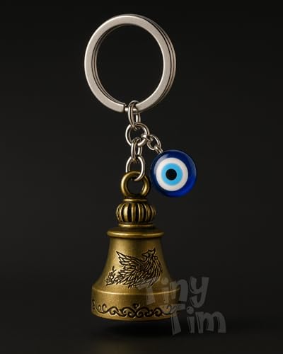 Image of Tiny Tim Guardian Bell with Evil Eye Charm - Protective Motorcycle & Car Accessory - Tibetan-Inspired Design - Wards Off Negative Energy - Ideal Gift for Bikers & Travelers