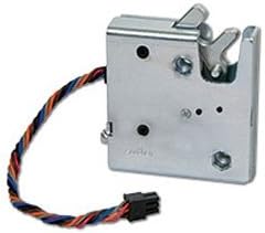 R4-EM-11-161 Electronic Rotary Push-to-Close Latch, Auto Relock, with Latch Status Microswitch, Non-Sealed Connector, 1/4-20 Thread, Steel Housing, Zinc Plate, Bright Chromate