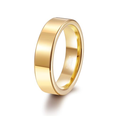 TRUMIUM 2mm 4mm 6mm Tungsten Rings for Women Men's Wedding Bands 24K Gold Plated Beveled Edges Flat High Polished Comfort Fit Size 5-14